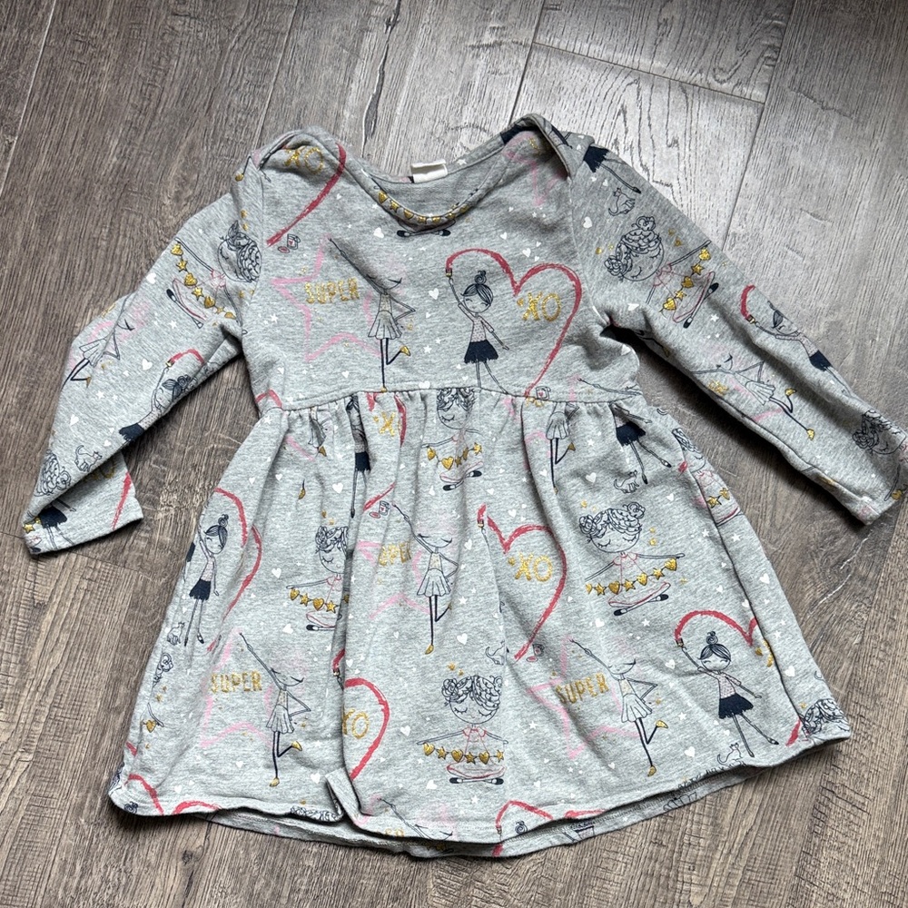 GAP Grey Dress with Pink Hearts & Navy Ballerina Prints